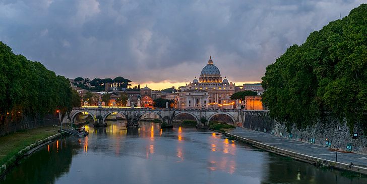 bridge, sant' angelo, rome, italy, ancient, roman, architecture