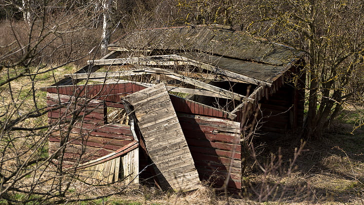 shed, häving, hoone, vana, mahajäetud, lagunenud, lagunemine
