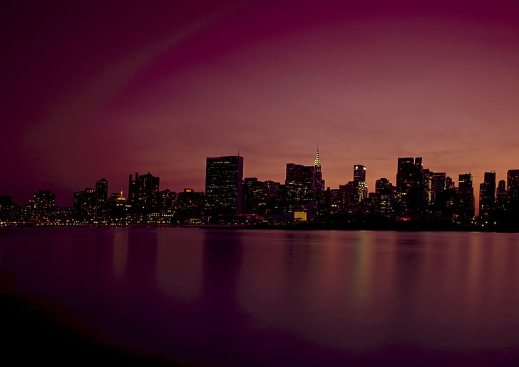 new york city, skyline, dusk, manhattan, urban, city, cityscape