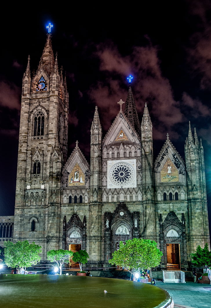 Iglesia, Fotografía nocturna, edificios, templos, Guadalajara, católica, Torre