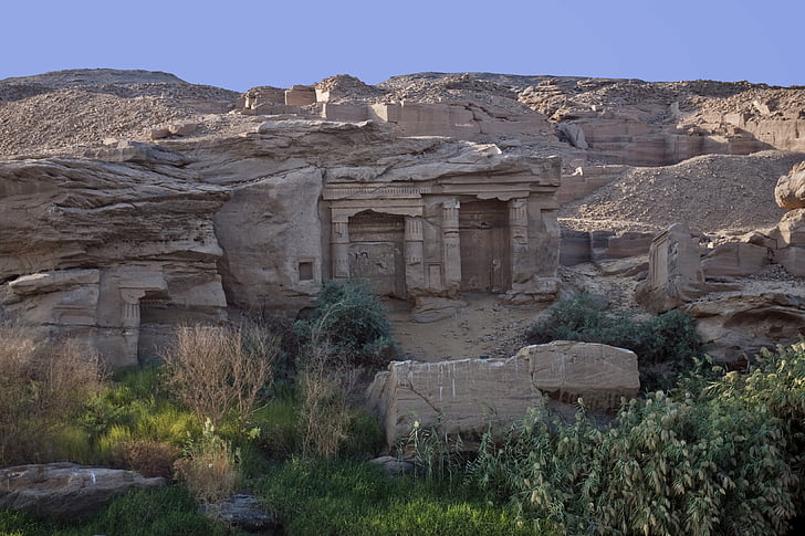 Egipt, grobov, rock vklesan, pobočje, banka, arhitektura