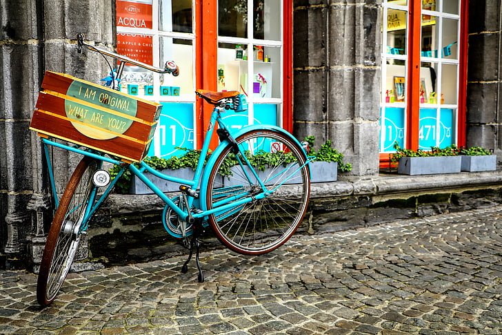 belge, rues détails, vélo, Brugge, ville, rue, européenne