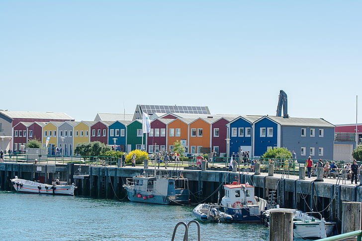 Helgoland, colorido, casas coloridas, Mar do Norte, exterior do prédio, embarcação náutica, arquitetura