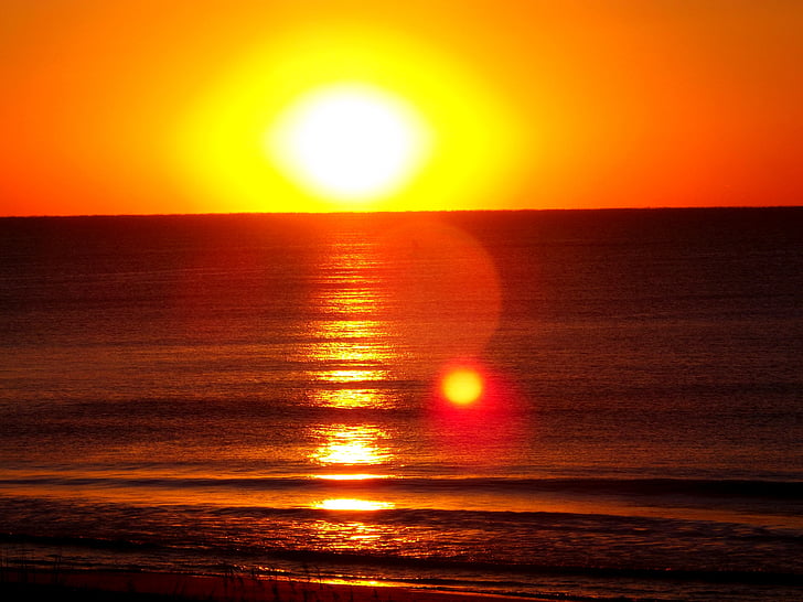 Sunrise, Beach, more, Ocean, vody, západ slnka, Sky