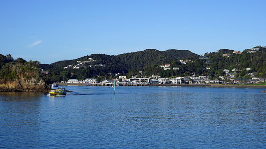 Paihia, Nueva Zelanda, Bahía de islas, Isla del norte, junto al mar, azul, agua
