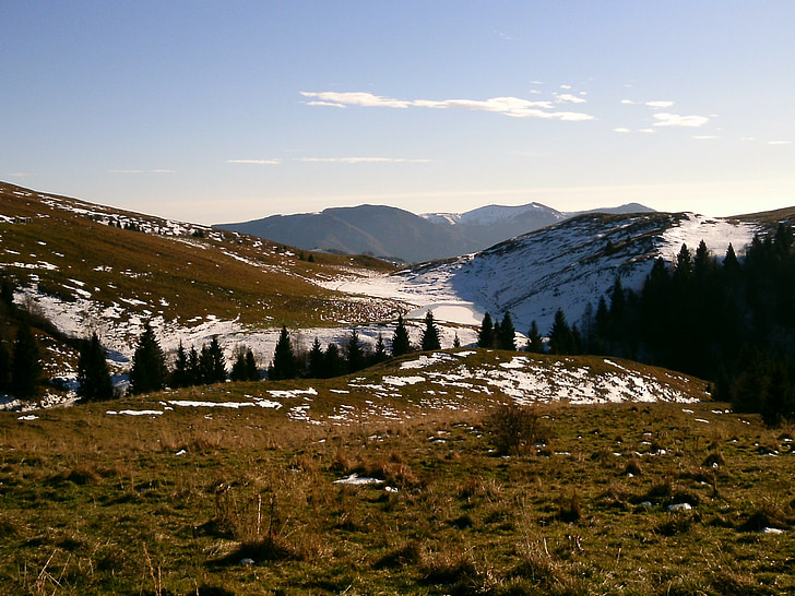 montaña, nieve, a pie, Montañismo, paisaje
