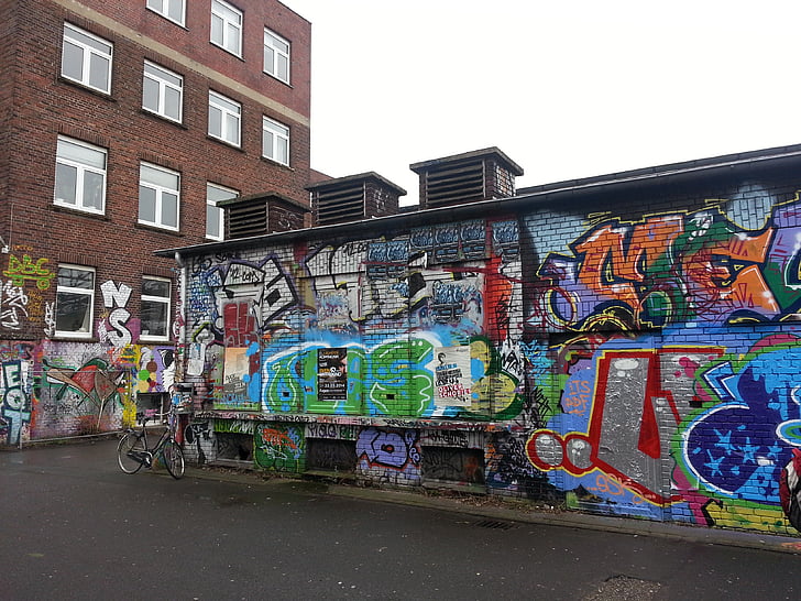 graffiti, art urbà, pintures murals, trencar, pati del darrere, mural