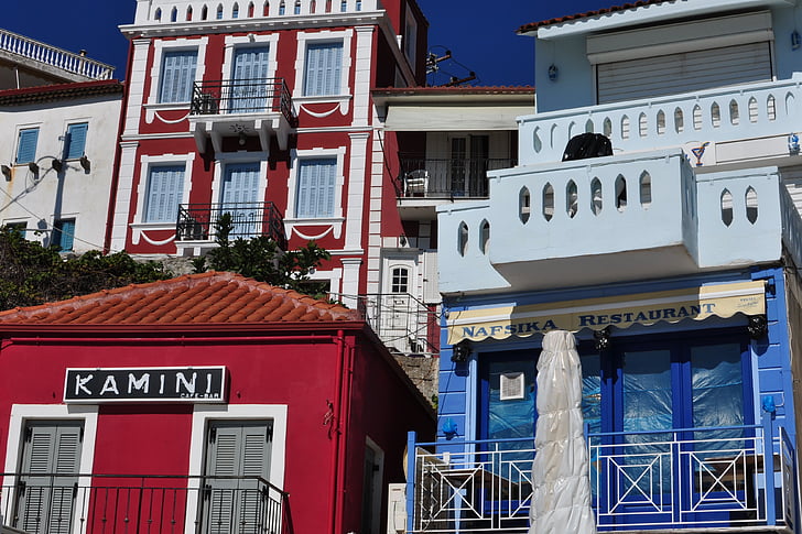 Graikija, spalva, atostogų, namai, vasaros, namo fasadas