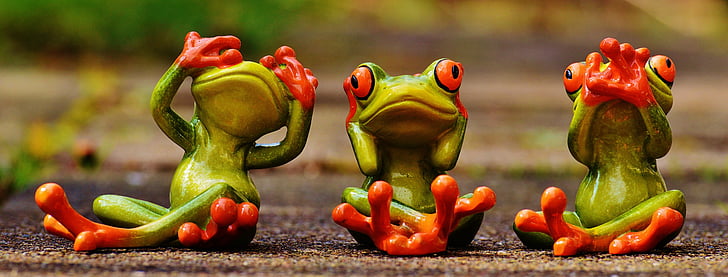 frogs, not see, not hear, do not speak, funny, cute, figures