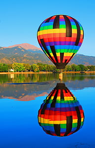 reflection, pikes peak, mountain, colorado, memorial park, balloon, adventure