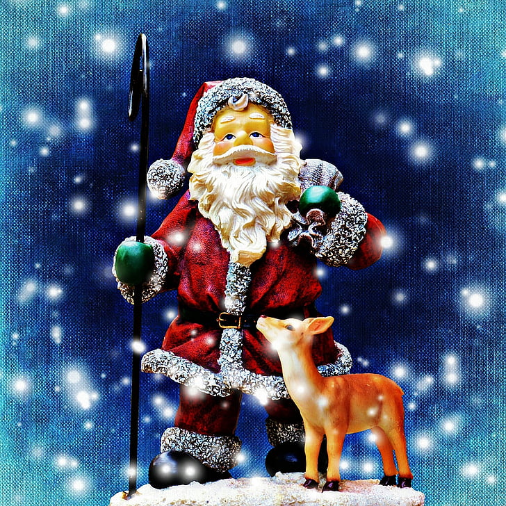 Ziemassvētki, Santa claus, sniega, Christmas ornaments, ROE deer, stāvs, ziemas
