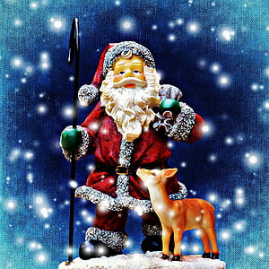 Weihnachten, Santa claus, Schnee, Weihnachts-Motiv, Reh, Abbildung, Winter