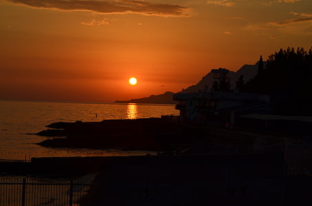 matahari terbenam, laut, matahari terbenam di laut, Krimea