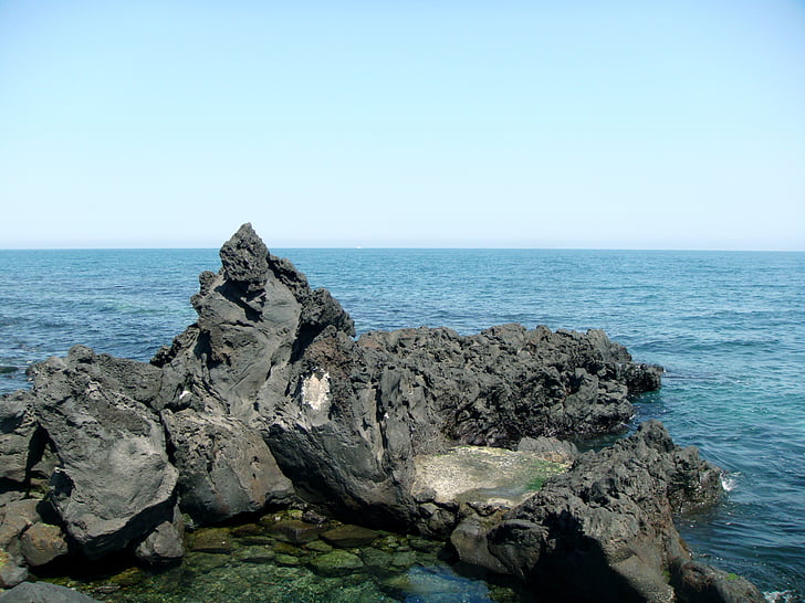 mar, pedra, basalto, lava, paisagem