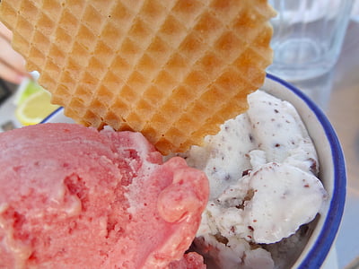 saldējums, gelato, zemeņu, deserts, jauks, auksti, vasaras