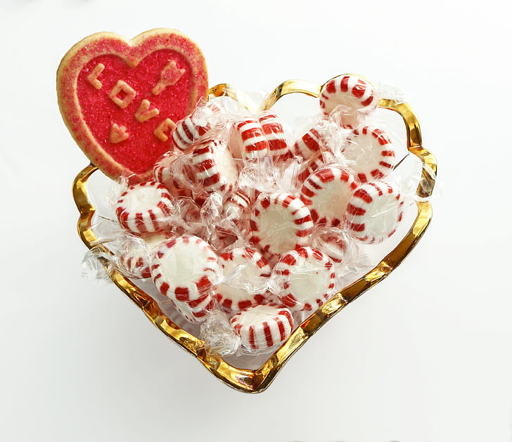 Valentine, godteri, hjerte, søt, cookie, skjemaer, sukker