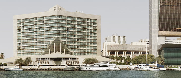 ciutat, rierol, Dubai, balcons, Banc, paisatge urbà, edifici residencial