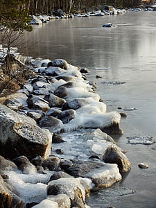 ฤดูหนาว, เลซิง, ทะเลสาบ, ชายฝั่ง, หิมะ, น้ำแข็ง, น้ำ
