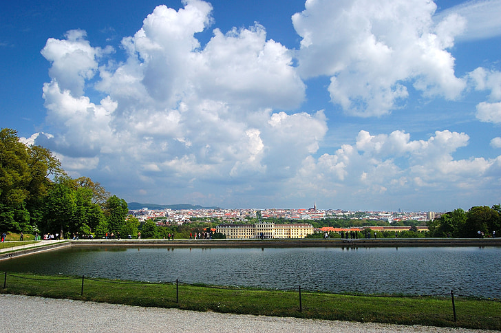 vienna, schönbrunn, castle park, gloriette, view, tourists, walkers