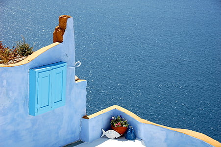 santorini, blue, island, color, greece, winter, snow