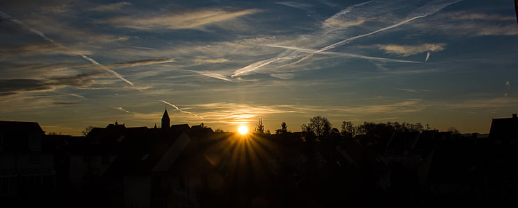 izlazak sunca, Ostfildern, Nellingen, Baden württemberg, Ostfildern-nellingen, silueta