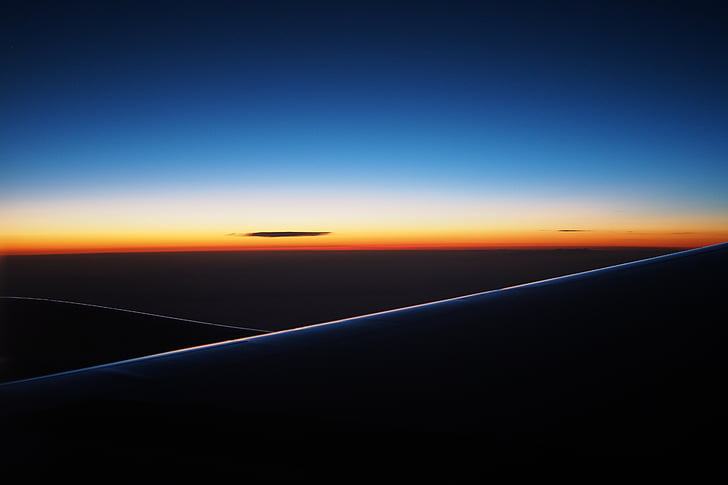 dark, dusk, horizon, sky, sunrise, sunset, airplane
