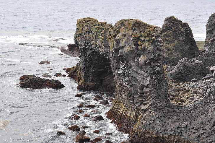 Island, Lava, Strand, Wasser, Rock, schwarzer Stein, Erosion