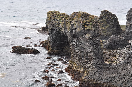 アイスランド, 溶岩, ビーチ, 水, ロック, 黒い石, 侵食