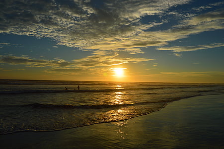 posta de sol, sol, sorra, Mar, oceà, paisatges, horitzó
