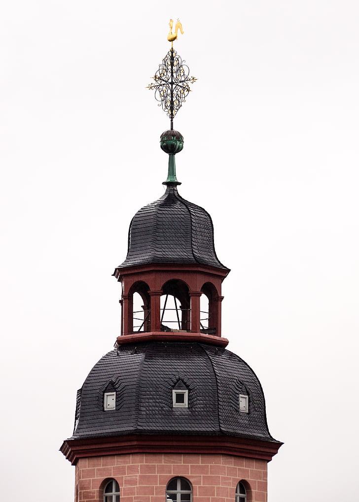 church, tower, weather vane, wind vane, roof, katharinenkirche, frankfurt