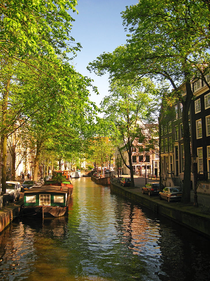 Amsterdam, pilsēta, kanāls, laiva, ūdens, pilsētas, upes