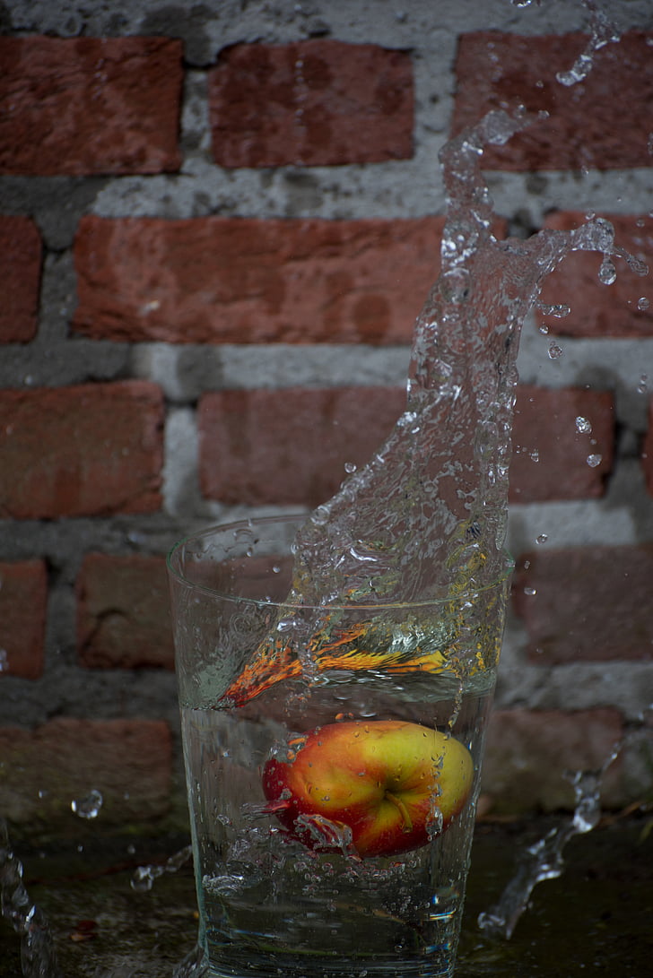 Splash, spetters, вода, ябълка, капки, експлозия, водни пръски