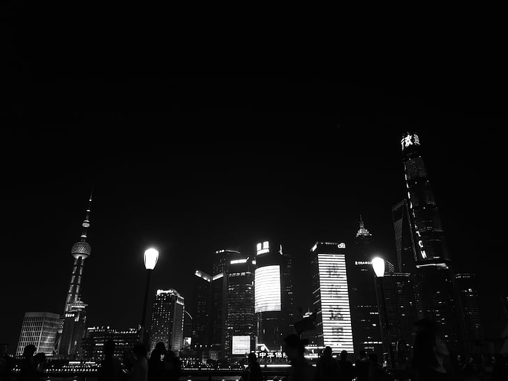 сгради, Нощна сцена, Шанхай