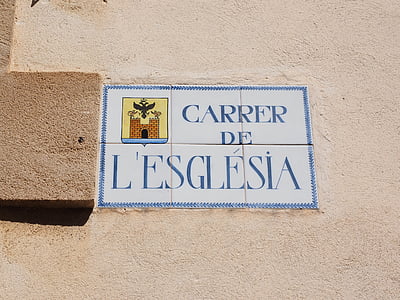 dopravnú značku, Mallorca, Alcudia, dlaždice, dlaždice dopravnú značku, cestné, názov ulice