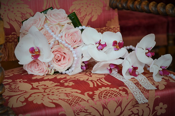bryllup, buket, romantikken, blomster, hvid, renhed, bryllup foto