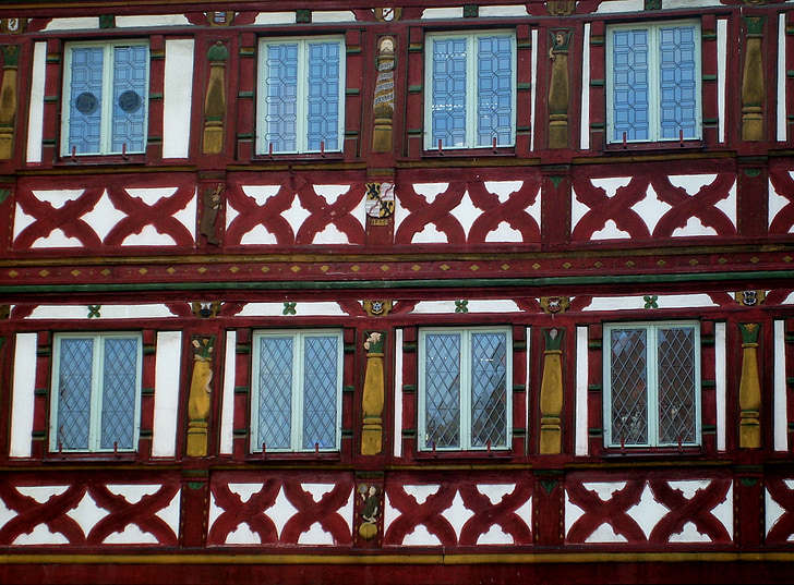 fasada, Kratownica, drewno, Architektura, szkielet drewniany frankońskiej, hauswand, fasada domu