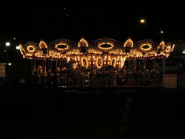 carousel, night light, park, carnival