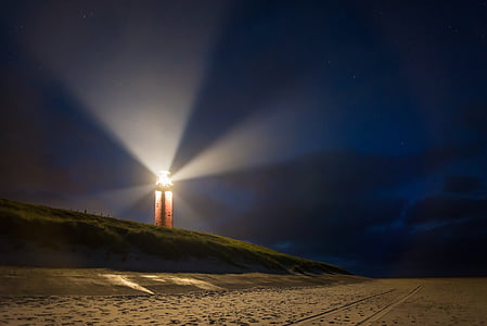 lighthouse, night, beacon, mood, architecture, light, sky