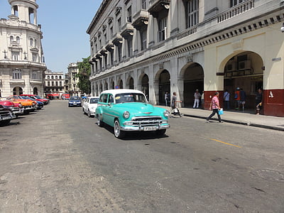 Cuba, Havana, oldtimer, blauw, Sea green, Straat, weg