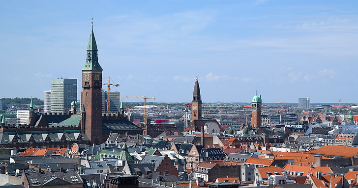 ciutat, Copenhaguen, prendre, Hust cap amunt, visió de conjunt, veure, l'església