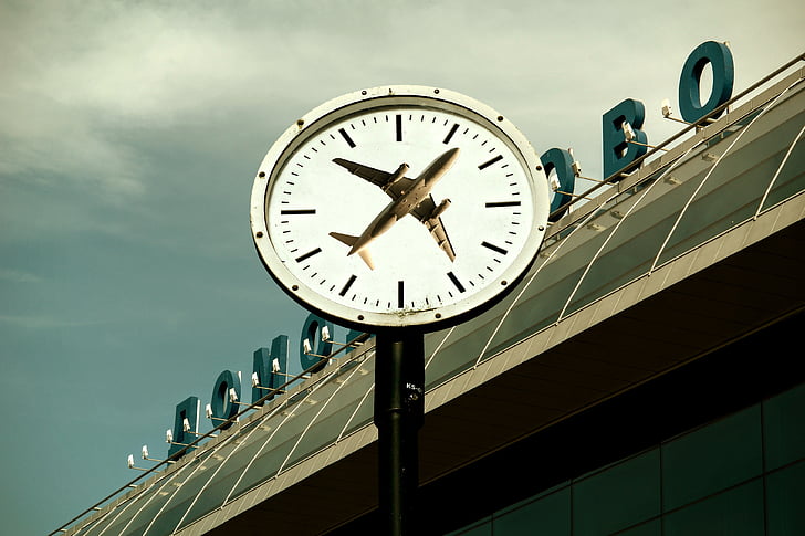 flygplats, flygplan, tidspress, Holiday, klocka, golvuret, tid