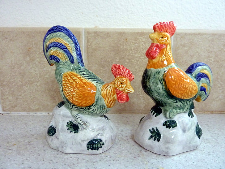 kylling, keramiske, kjøkken, keramikk, dekorert, kunst, dekorasjon