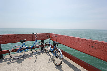 bike, biking, bicycles, sea, bicycle, horizon over water, transportation