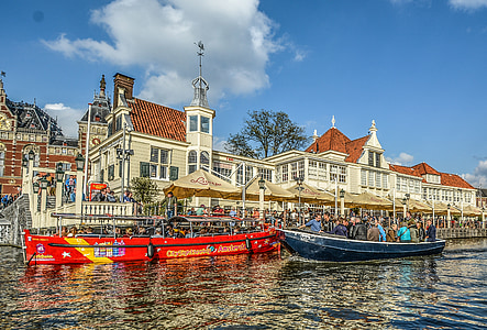 Amsterdam, embarcacions, colors, neerlandès, canal, riu, arquitectura