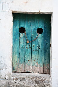 antiguidade, sujo, porta, entrada, portão, casa, ferro