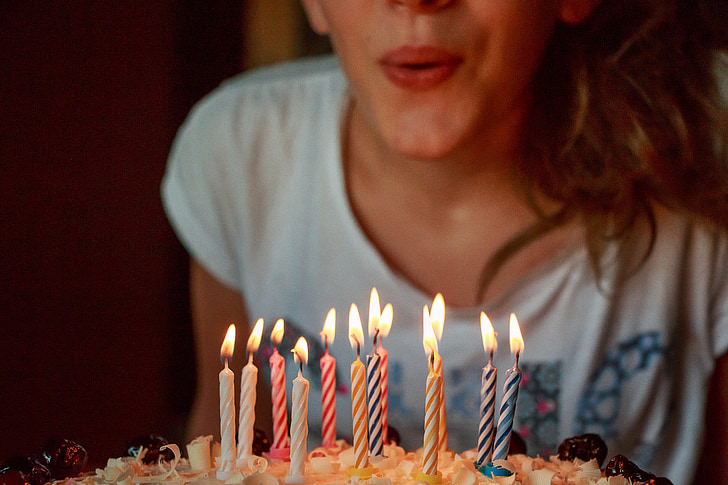 aniversari, pastís, espelmes, dotze, anys, felicitació, postres