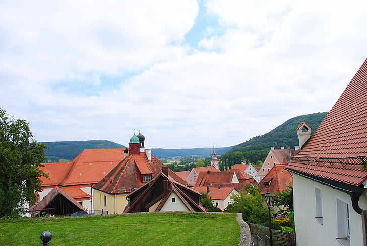 Greding, Altmühl valley, Middeleeuwen, historische stad, weergave, het platform, dak