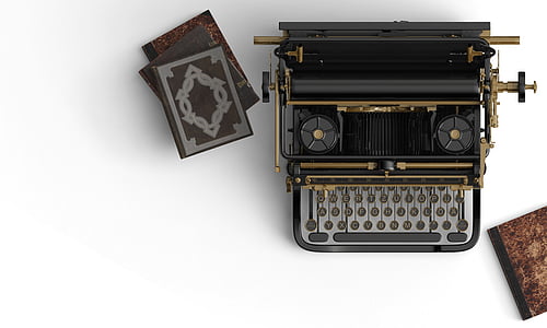 typewriter, books, book stack, historic, vintage, retro, print