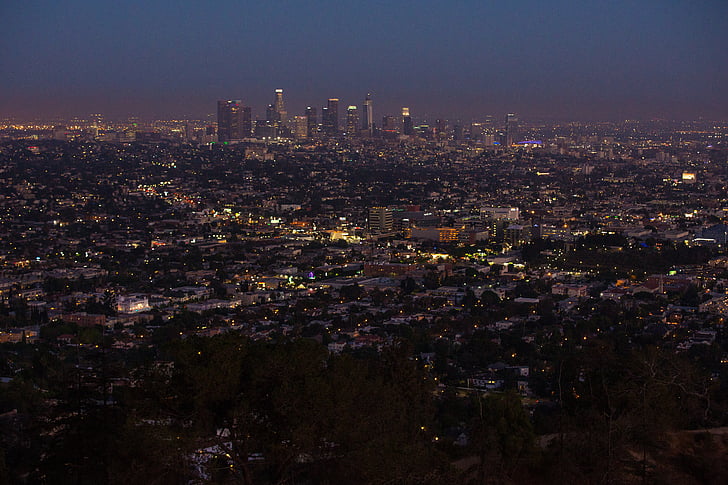 los angeles, la, cidade, los, Angeles, linha do horizonte, centro da cidade