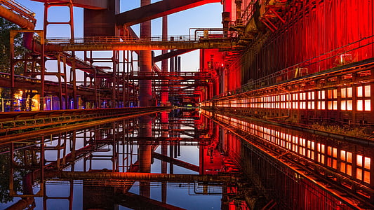 zollverein, nakts fotogrāfijā, ilgs iedarbības, naktī, pilsēta, ceļu satiksmes, apgaismojums